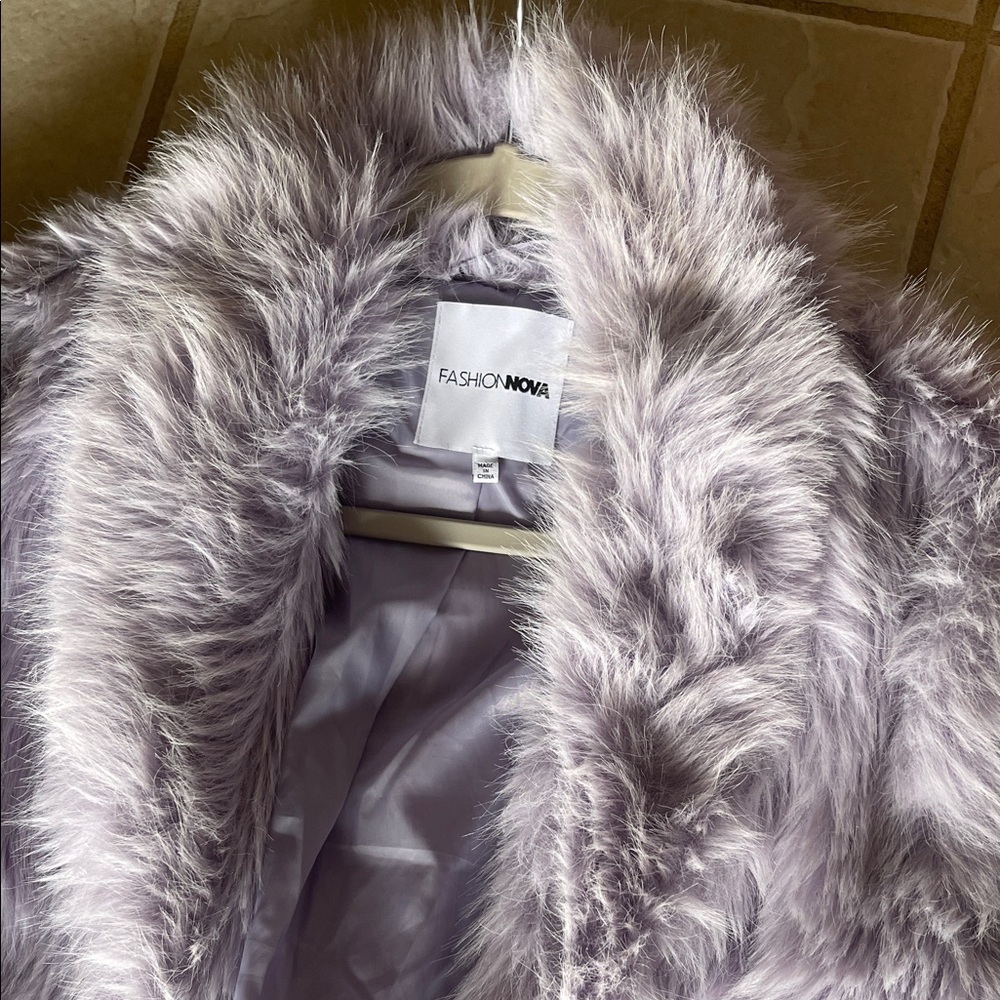 Fashion Nova Lilac Faux Fur Coat - Picture 2 of 4